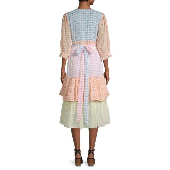 LOVESHACKFANCY Ollie Tiered Floral Checkered Cotton boho Midi Dress size 2 - Picture 3 of 14